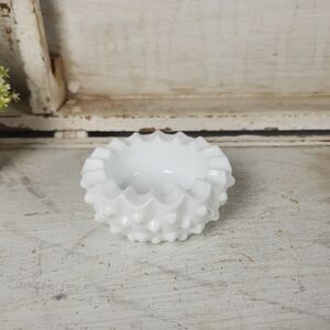 Vintage White Milk Glass Hobnail Ashtray | Circular Ring Holder | Trinket Dish